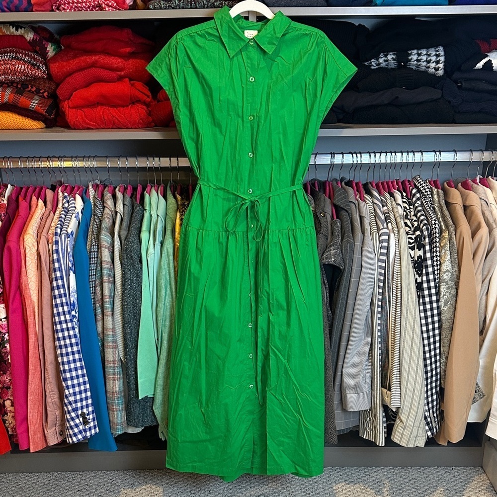 A New Day green button front belted 2 pocket midi dress size S NWT
